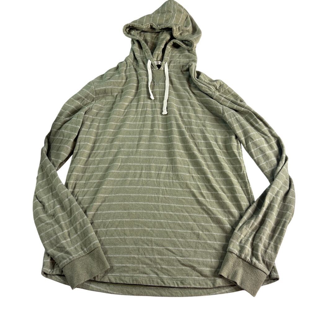 Marine Layer Hoodie Mens Small Olive Green Stripe Lightweight Pullover Shirt